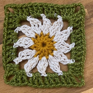 CROCHET PATTERN:  crochet granny square pattern, crochet daisy granny square pattern, how to crochet a daisy, crochet daisy pattern