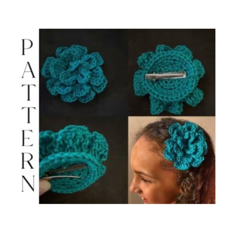 Crochet hair clip pattern, flower hair clip, diy hair accessories