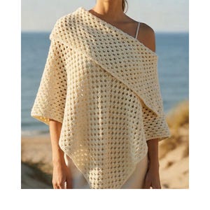 Patrón de poncho de cuello vuelto a crochet