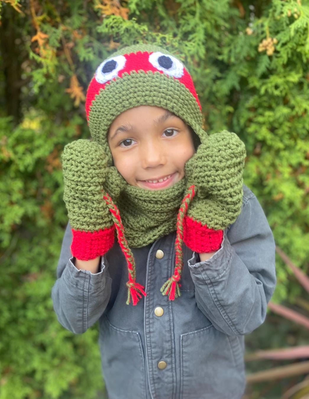 30 Ninja Turtle Crochet Patterns to Stitch for Fans, Gifts, and Playtime 14 Ninja Turtle Hat, Mittens, and Neck Warmer Bundle