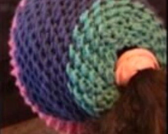 PATTERN: Crochet Moss Stitch Messy Bun Hat