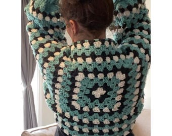 Patron de haussement d'épaules carré grand-mère au crochet : manches épaisses (Patron PDF)