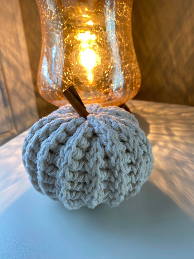 Crochet pumpkin made with orange yarn, handmade fall and autumn home decor