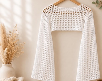 Patrón de mangas de malla de crochet, top corto (patrón PDF)