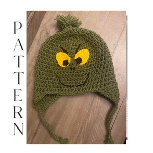 CROCHET PATTERN & VIDEO: crochet grinch hat / winter hat pattern / crochet hat pattern with earflaps / kids crochet hat pattern