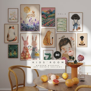 Láminas de arte para la pared de la habitación de los niños - 80 láminas de arte para la pared de la guardería - Decoración colorida para la guardería - Juego de carteles para bebés tranquilos - Pared de galería - Arte imprimible digital