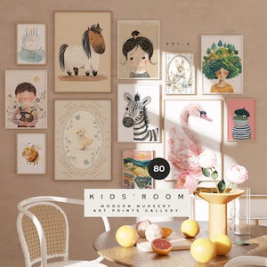 Kinderzimmer Wand Kunst Drucke - 80 Kinderzimmer Wand Drucke - Bunte Kinderzimmer Deko - Ruhige Vintage Baby Poster Set - Galeriewand - Druckbare Kunst