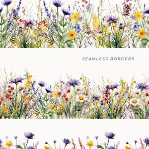 Watercolor Floral Clipart Wildflowers floral clipart Floral border set Meadow Flowers png spring summer flowers Digital clipart PNG image 5