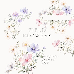 Aquarell Blumen Clipart - Aquarell Wildblumen Clipart png - Frühling Wildblumen Clipart - Hochzeitsblumen Clipart - Blumenkranz png