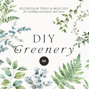 Greenery watercolor clipart - Greenery leaves clipart - Greenery Branches png - Foliage twigs clipart - Eucalyptus clipart wedding invites