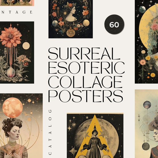 Surreal Posters - Printable Esoteric Posters - Vintage Prints kit - Digital collage wall kit - Digital Print Download - Esoteric Wall art