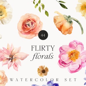 Watercolor flowers clipart - Floral clipart png - Spring flowers DIY - Summer floral clipart wedding invite card logo - Digital PNG clipart