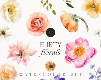 Watercolor flowers clipart - Floral clipart png - Spring flowers DIY - Summer floral clipart wedding invite card logo - Digital PNG clipart