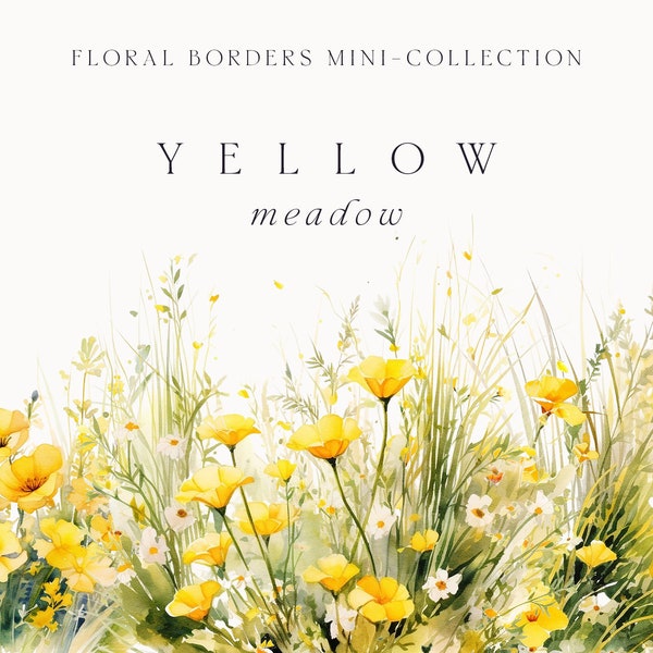 Watercolor Floral Clipart - Yellow flowers borders - Summer floral clipart png - Floral border - Meadow Flowers png - Digital clipart PNG
