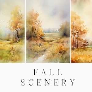 Watercolor Fall clipart - Watercolor Autumn nature scenery background - Fall background - Forest Fall Trees clipart - Digital papers set