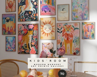 Kinderkamer muurkunstafdrukken - 70 kinderkamer muurafdrukken - Kleurrijk kinderkamerdecor - Babyposters set - Galeriemuurkit - Digitale afdrukbare kunst