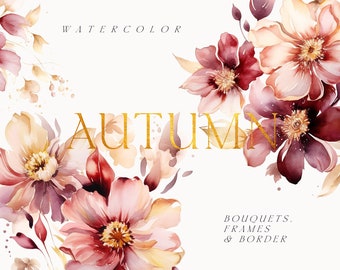 Aquarelle fleurs d'automne - automne clipart - automne fleurs clipart png - aquarelle automne bouquets floraux - automne clipart à usage commercial