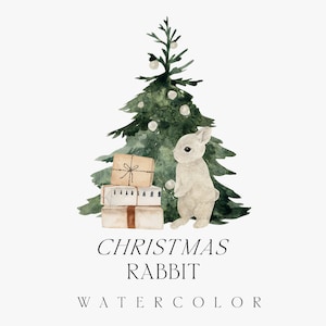 Aquarell Weihnachtsszene Clipart - Hase Clipart - Weihnachtsgeschenke - Süßer Hase für Weihnachtskarten - Digitale Clipart PNG