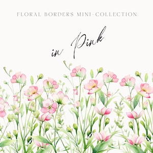 Acuarela Floral Clipart - Flores silvestres floral clipart - Conjunto de borde floral - Boda clipart - Flores delicadas rosadas png - Digital clipart PNG