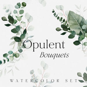 Greenery watercolor set - Watercolor foliage clipart - Watercolor green leaves bouquets for wedding invite logo card - Digital PNG clipart