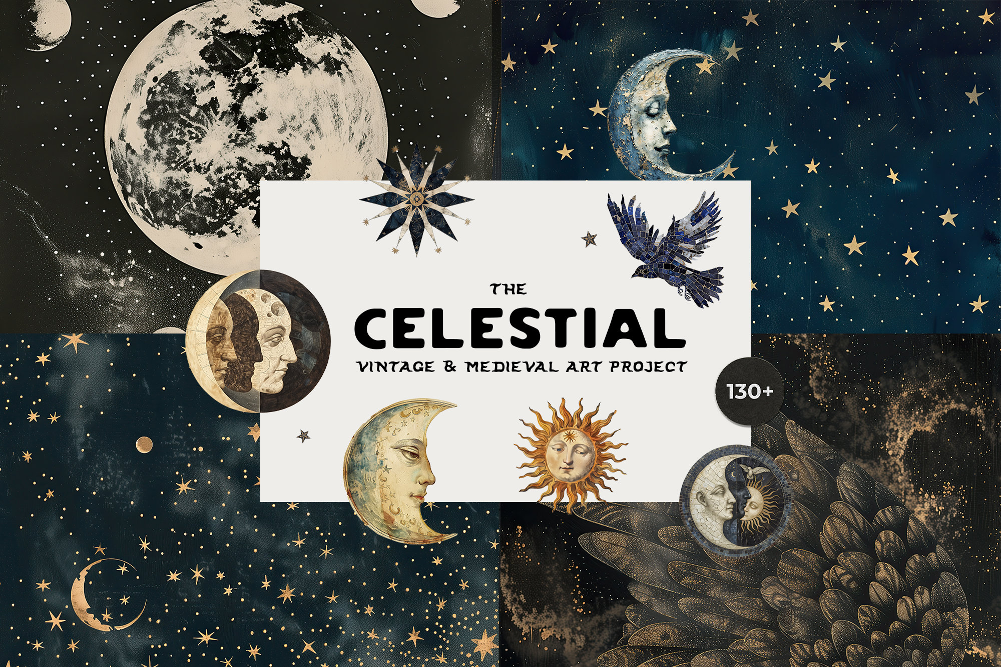 Celestial Vintage Clipart - Vintage Astronomy Papers Antique cosmic Collage - Junk Journal paper - Vintage printable wall art - Scrapbooking
