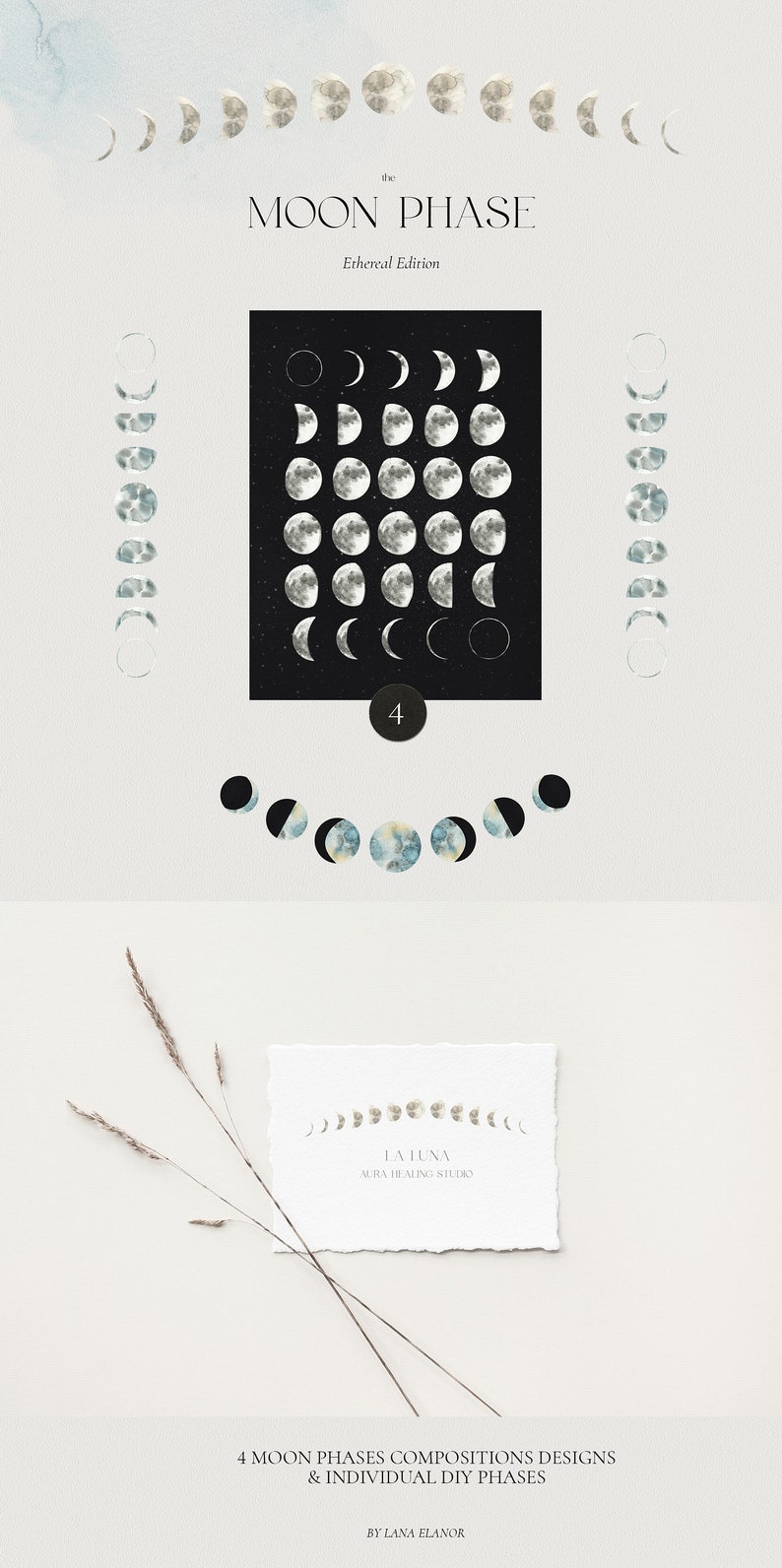 Lunar Calendar 2023 Creator Celestial Clipart Watercolor Etsy Canada