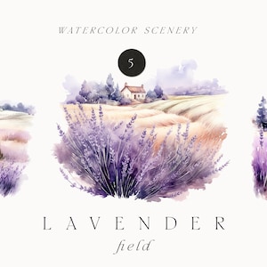 Watercolor Lavender Clipart - Lavender field clipart - Lavender farm scenery - Watercolor lavender clipart invites - Violet flowers field