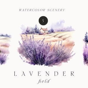 Watercolor Lavender Clipart - Lavender field clipart - Lavender farm scenery - Watercolor lavender clipart invites - Violet flowers field