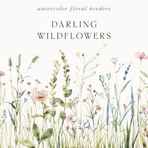 Watercolor Floral Clipart - Wild meadow - Wildflowers clipart - Floral border set - Wildflowers borders - Floral clipart for commercial use