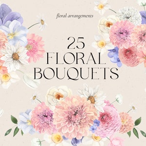 Ensemble aquarelle de bouquets de fleurs pastel - fleurs printemps été cadres couronnes féminin rose - logo de carte d'invitation de mariage - clipart numérique PNG