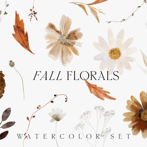 Clipart floral aquarela de outono - Conjunto de flores em aquarela de outono logotipo do cartão de convite de casamento - Clipart floral florais - clipart digital PNG