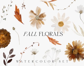 Fall watercolor floral clipart - Autumn watercolor flowers set wedding invite card logo - Floral clipart florals - Digital PNG clipart