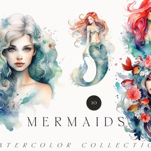 Aquarelle de sirènes clipart - sirène png - aquarelle sous-marine clipart png - sirène clipart - portraits de femme - numérique clipart PNG