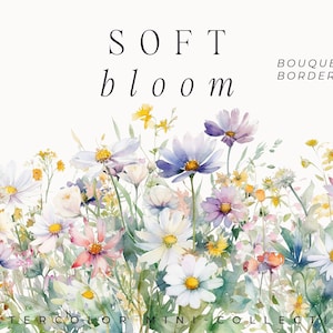 Clipart floral aquarela - clipart de flores em aquarela png - guirlandas de buquês de flores macias - flores de primavera verão png - clipart digital PNG