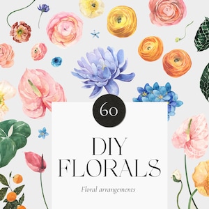 Ensemble aquarelle floral pastel - éléments floraux lumineux DIY - fleurs feuilles oranges clipart - logo de carte d'invitation mariage - clipart numérique PNG