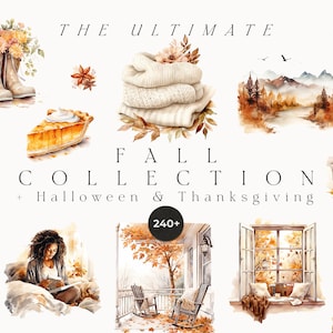 Clipart de outono em aquarela png - clipart de outono em aquarela para uso comercial - clipart de outono aconchegante - clipart de Halloween em aquarela - outono png