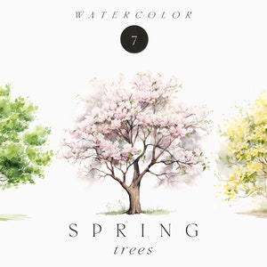Acuarela Primavera Clipart png - Spring Trees Clipart - Spring Flowering Tree PNG - Acuarela Paisaje de primavera - Uso comercial clipart PNG