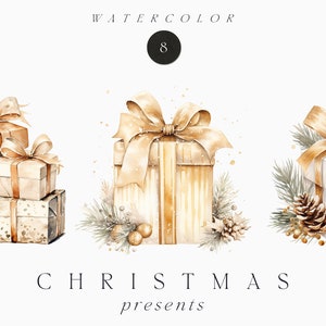 Clipart de Navidad de acuarela - Imágenes prediseñadas de regalos de Navidad - Cajas de regalo de Navidad - Imágenes prediseñadas de decoración de Navidad para tarjetas - Decoración de Navidad PNG
