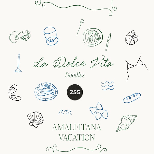 La Dolce Vita clipart - La Dolce Vita hand-drawn line art doodles - Amalfi clipart - Summer Vacation vector icons - Italy icon line drawings