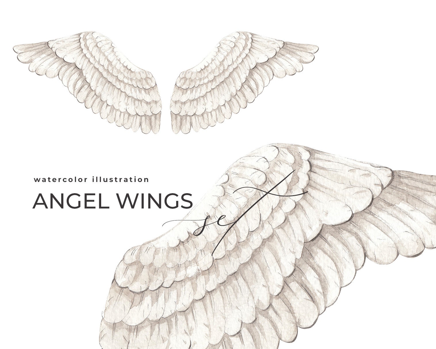 Watercolor Angel Wings set white beautiful art sculpture | Etsy