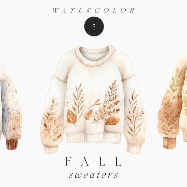 Watercolor Fall Clipart - Fall Sweaters - Watercolor Autumn clipart png - Sweaters clipart - Autumn cozy png - Commercial use clipart png