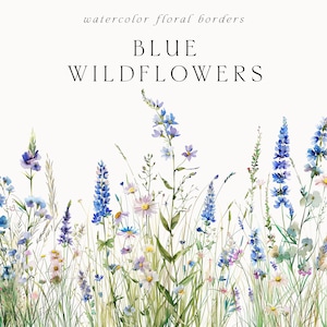 Aquarell Wildblumen Clipart - Blaue Blumen Rahmen png - Aquarell Wildblumen Rahmen Set - Blumenhochzeit Clipart - Wiese Clipart PNG