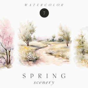 Watercolor Spring Clipart png - Spring Scenery Clipart - Spring landscape clipart - Watercolor Spring nature - Commercial use clipart PNG