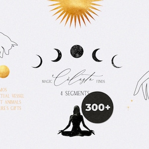 CÉLESTE Cosmic clipart collection - Magic clipart - Esoteric set - Hands logo - Magic logo - Spirit Mysterious Moon - Watercolor logo PNG