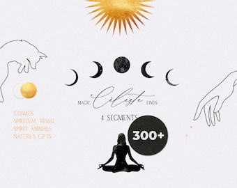 CÉLESTE Cosmic clipart collection - Magic clipart - Esoteric set - Hands logo - Magic logo - Spirit Mysterious Moon - Watercolor logo PNG