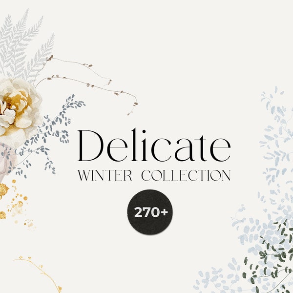 Winter watercolor floral clipart - Winter floral frame - Christmas floral set - Winter watercolor flowers - Delicate - Digital clipart PNG