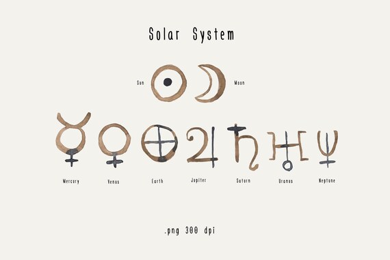 Sonnensystem Alchemie Symbole Aquarell Set Zeichen Planeten Etsy