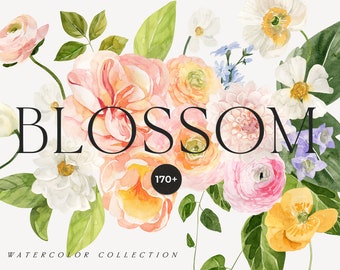 BLOSSOM watercolor floral clipart - Bright watercolor flowers png - Spring flowers - Floral bouquets Floral wreaths invite - Digital clipart
