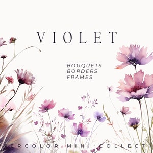 Clipart floral violeta aquarela - clipart de flores silvestres roxas png - flores do prado png - flores roxas aquarela - clipart digital PNG