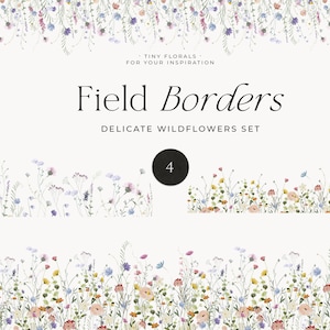 Watercolor Floral Clipart - Wildflowers border set - Floral borders - Dainty Wild Flowers clipart - Dried Tiny Pressed flowers - Digital PNG